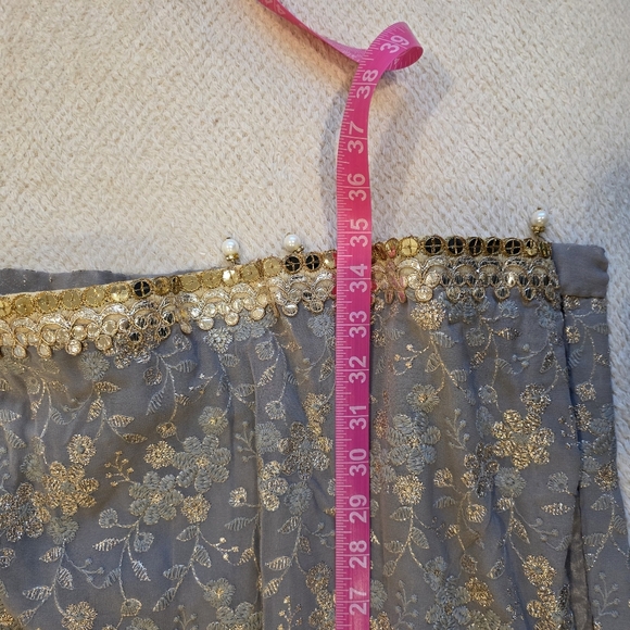 Gray and Gold Floral Embroidered Kurta Gharara with Dupatta - L/XL - Picture 10 of 13